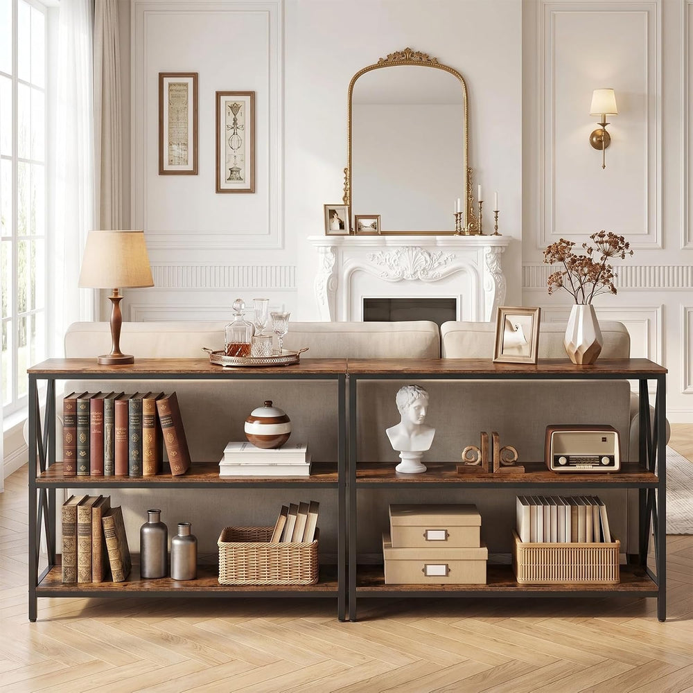 MAHANCRIS 55" Sofa Table, Industrial Console Table, 3-Tier Narrow Sofa T...
