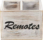 FARM IN Remote Control Holder,TV Remote Holder,Remote Caddy,Solid Wood Remote Control Holder with Cursive Letters Design, Whitewashed Solid Pine Wood with Black Cursive Letters Remotes