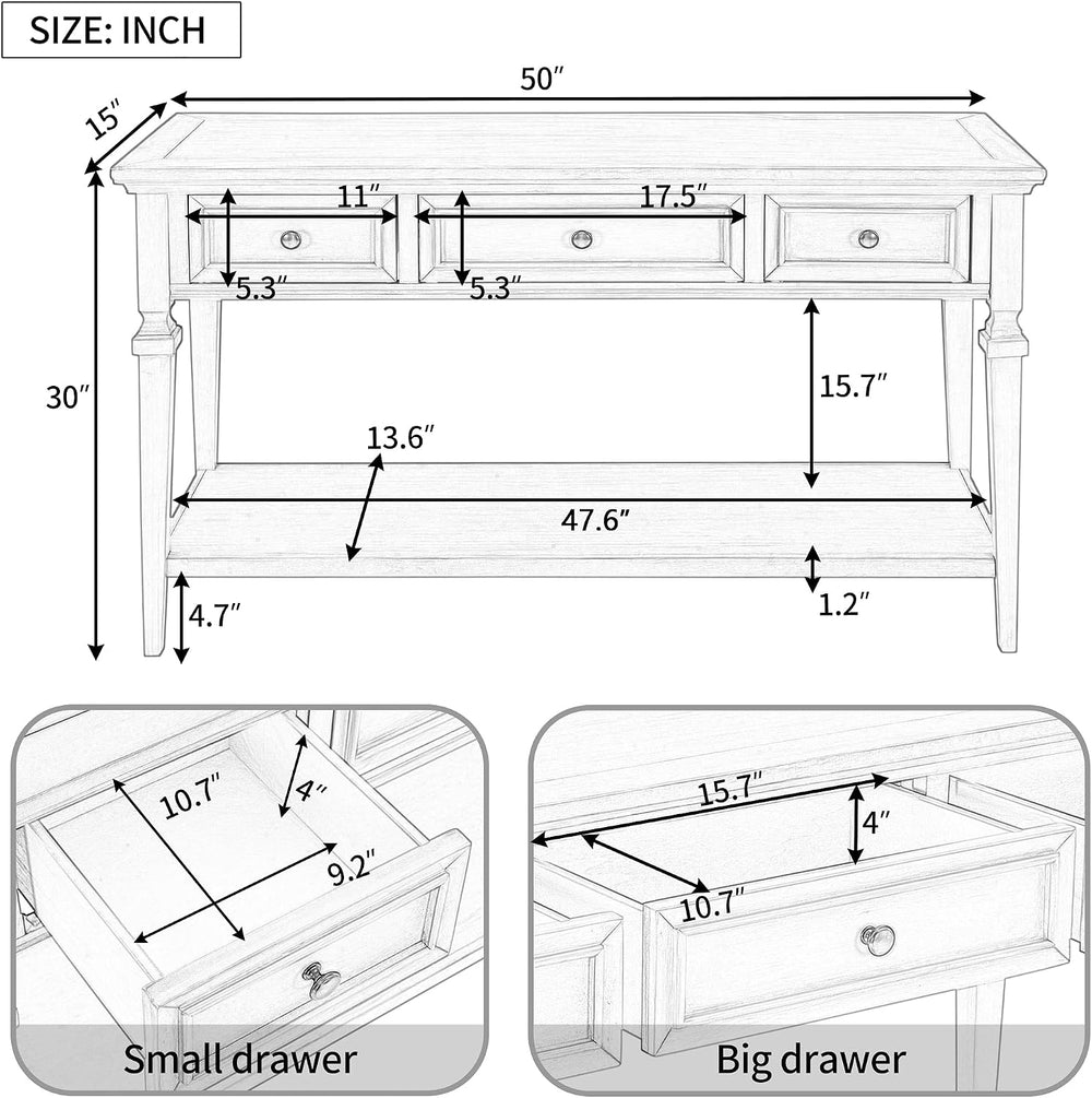 Knocbel Retro Entryway Console Table with 3 Storage Drawers and Open Shelf, E...