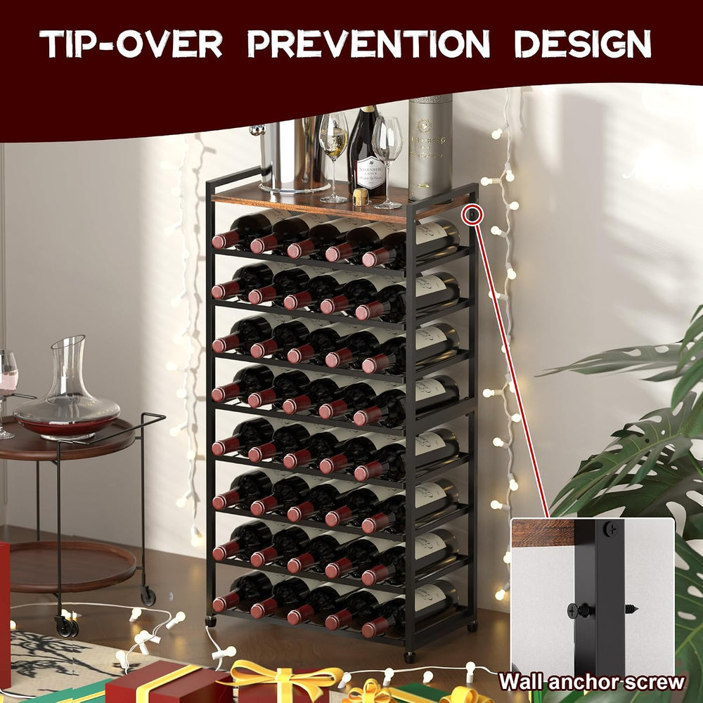 40 Bottle Wine Rack Freestanding Floor, 8-Tier Wine Storage Racks with Table ...