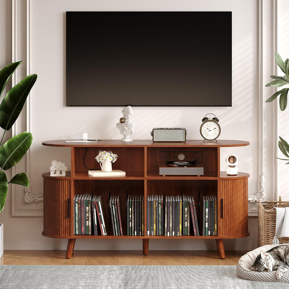 Garvee 55'' Fluted Mid Century Modern Turntable Cabinet with Vinyl St...