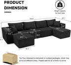 135.4" Sectional Couches for Living Room, U Shaped Boneless Couch, Black | Deep Seat Modular Sectional Sofa for Living Room, Upholstered Corduroy Couch for Apartment, Converts to Bed for Movie Nights