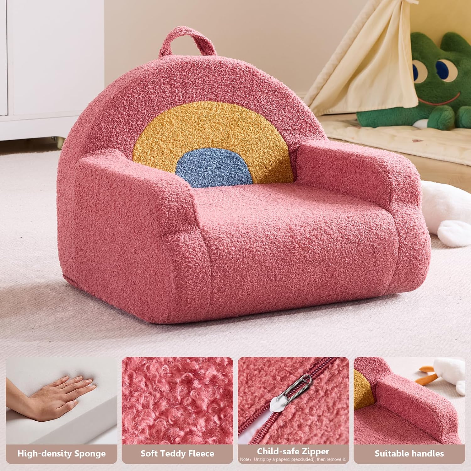 Karl home Toddler Chair Comfy, Cute Arclet Designs Kid's Chair, Red | Toddler Reading Chair, Foam Kids Sofa with Soft Teddy Plush, Outdoor Furniture for Backyard Patio Garden Playroom Preschool