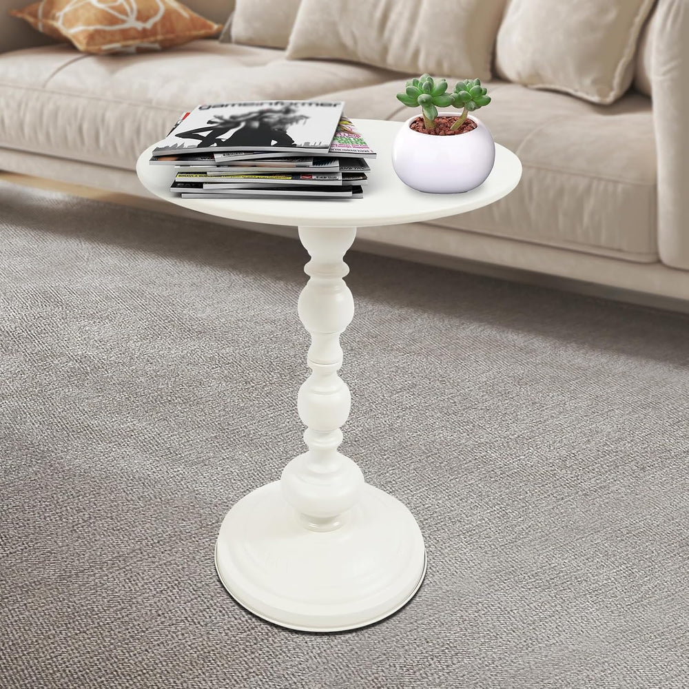 Small Round Side Table - Retro Metal Pedestal End Table for Living Room, Bedr...
