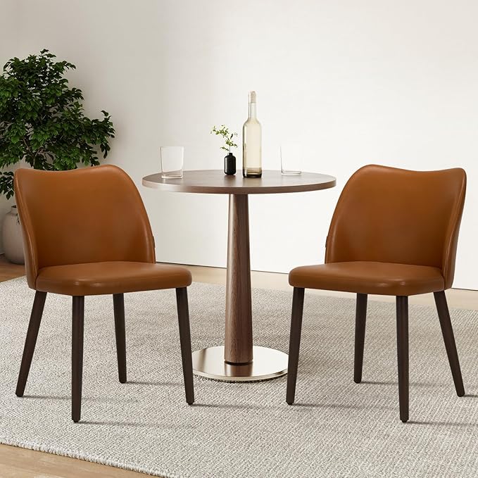 COLAMY Upholstered Dining Chairs Set of 2, PU Leather Dining Room Kitchen Sid...