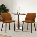 COLAMY Upholstered Dining Chairs Set of 2, PU Leather Dining Room Kitchen Side Chair with Padded Seat and Wood Legs Restaurant/Cafe,Light Brown