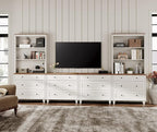 WAMPAT Entertainment Center with Bookshelves for TVs up to 75", Farmhouse Wall Unit TV Stand with Drawers, Media Console Table for Living Room, Bedroom & Home Theater, White
