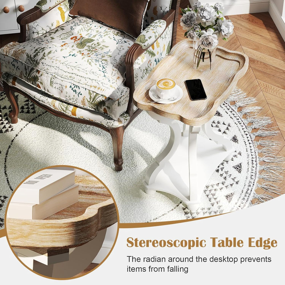 kinbor Farmhouse Side Table - Rustic End Table with an Open Shelf & Raise...