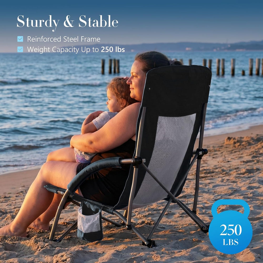 DUMOS Folding Camping Beach Chair, Lightweight Low Portable Beach Chair with ...