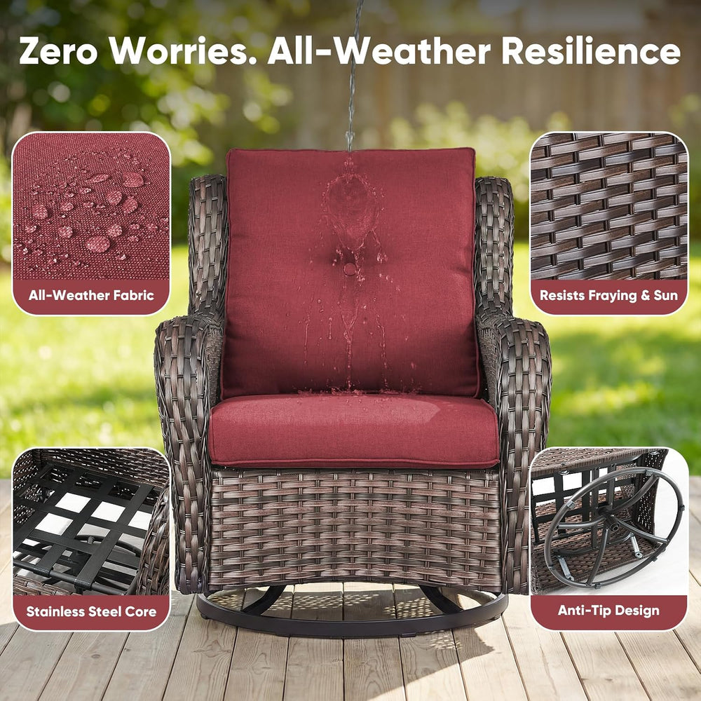 Belord Outdoor Swivel Chairs Set of 2,Patio Wicker Rocker Chairs,All Weather ...