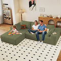 96" Modular Sectional Couch, Boneless L Shaped Cloud Sofa with Chaise Lounge, Corduroy Upholstered Couches Memory Foam Deep Seat, No Assembly Required, Ideal for Living Room(Green, Left Facing)