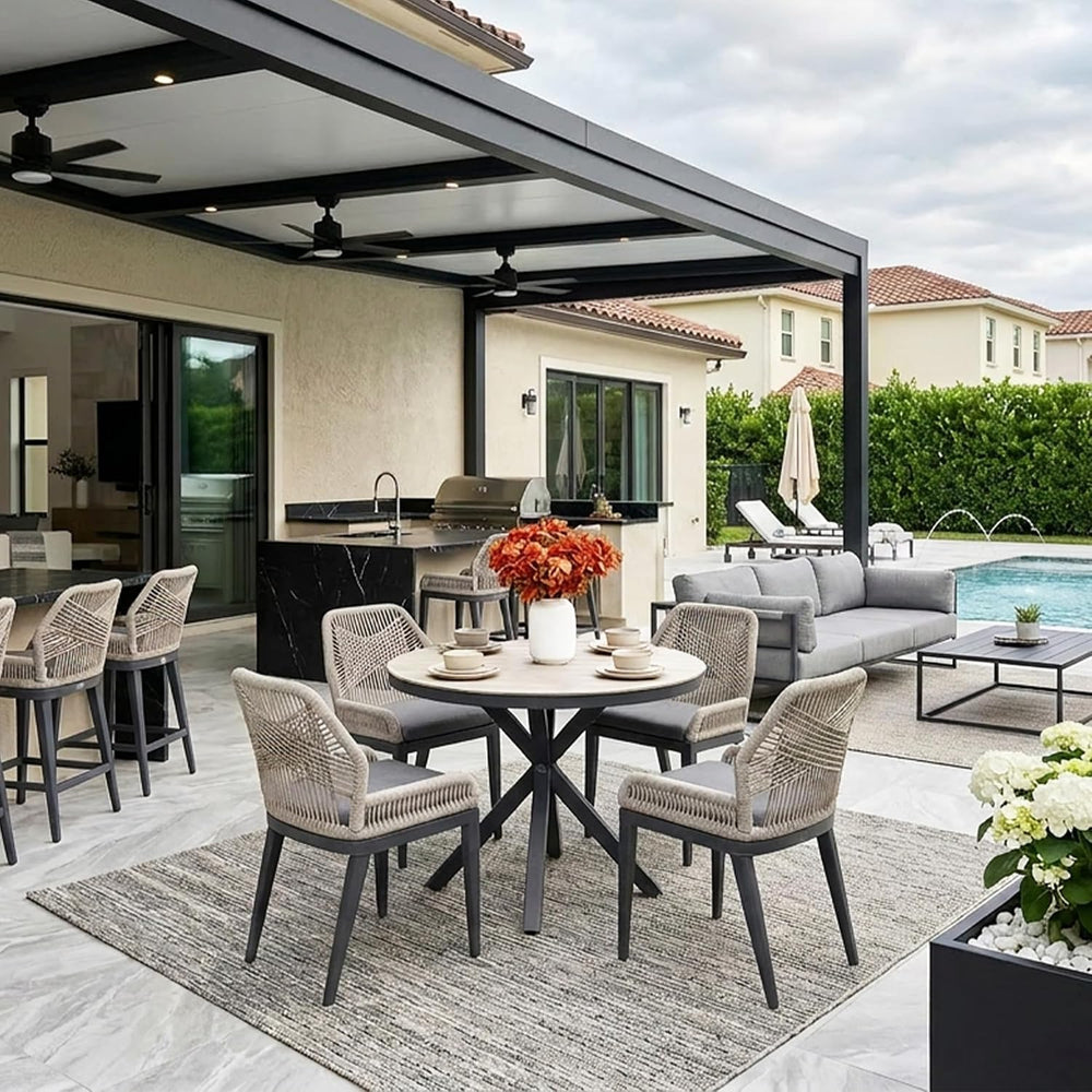 PURPLE LEAF Patio Round Dining Set 5 Pieces with Backs, Beige and Dark Grey