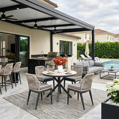 PURPLE LEAF Patio Round Dining Set 5 Pieces with Backs, Beige and Dark Grey