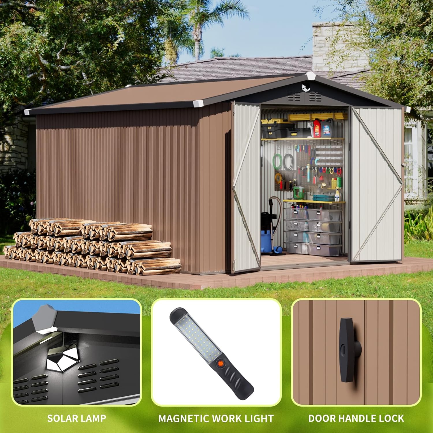 10x12 FT Metal Storage Shed, Outdoor Tool Sheds with Lockable Door, Large Heavy Duty Tool Sheds, Outside Waterproof Storage Building
