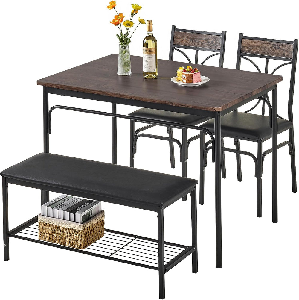 VECELO Kitchen Dining Table Set with Upholstered Bench & 2 Chairs | Space...