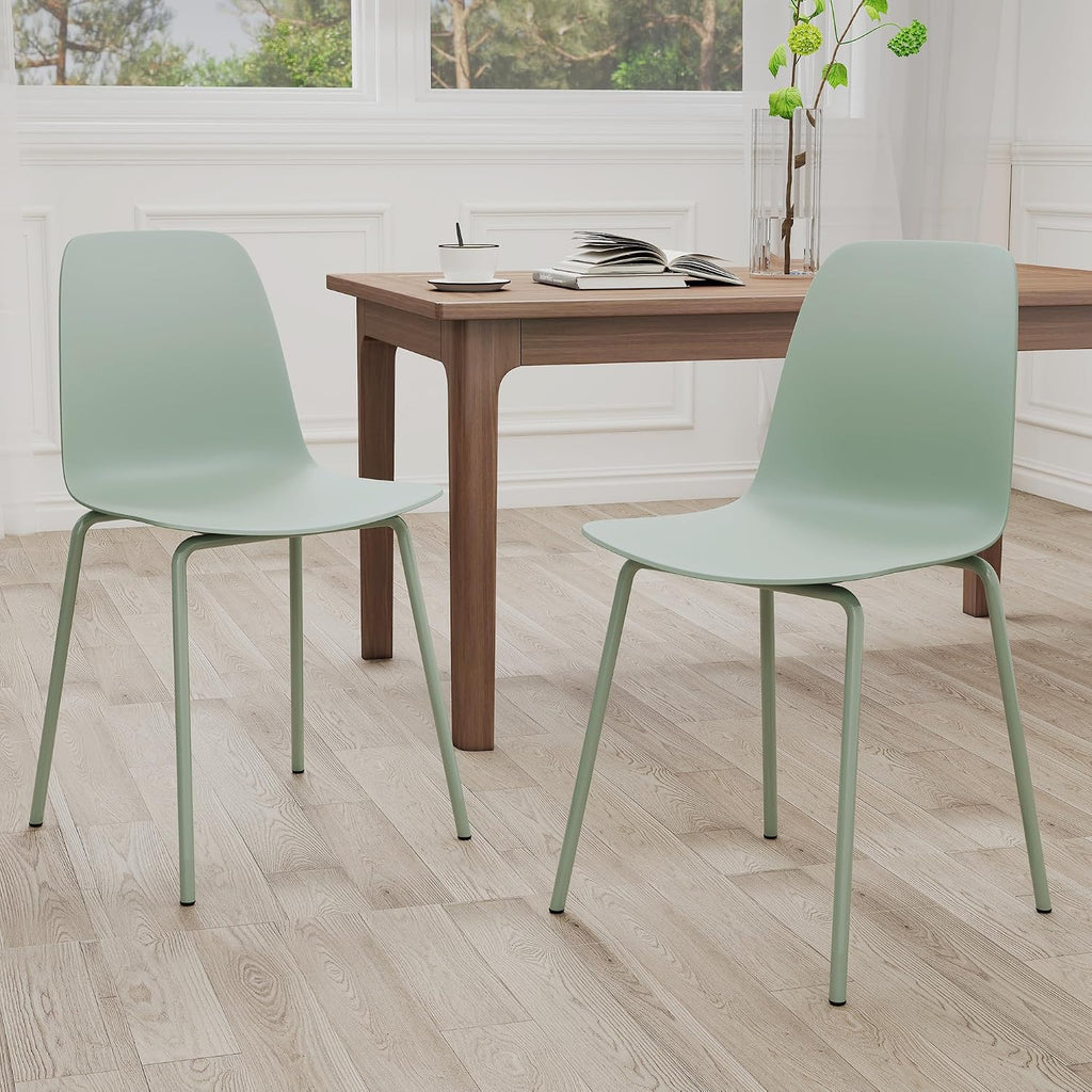 Mid Century Kitchen Chairs Set of 4,Green Plastic Dining Chairs Outdoor Chairs with Metal Legs for Living & Dining Room(4pc,Mint Green)