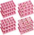 Junkin 12 Pcs Jewelry Tray Velvet Stackable Jewelry Organizer Trays Divided Earring Accessories Storage Containers Box (Rose Red)