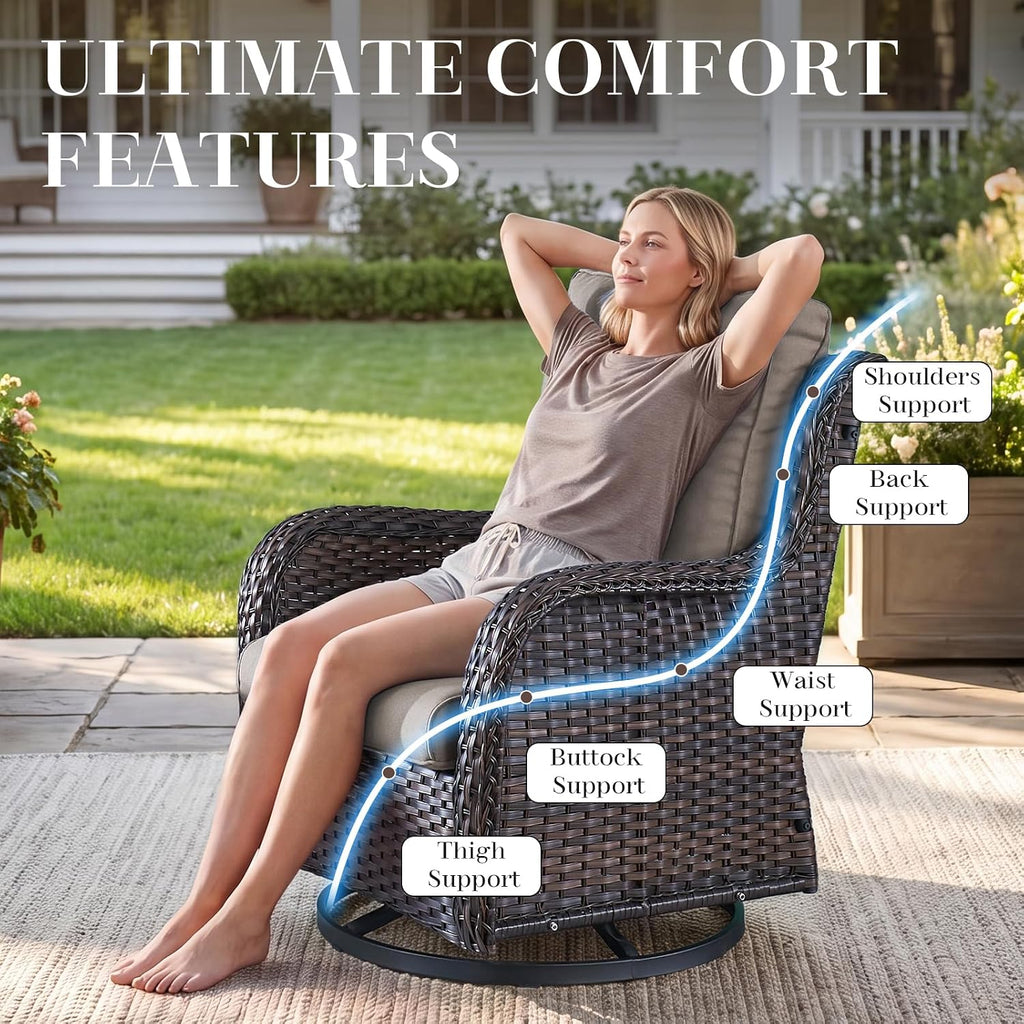 Wicker Rocking Chair Swivel Chairs - 4 Piece Rocker Patio Chairs Set Rattan Rocking Chair for Outdoor Porch Deck Garden Backyard(Brown/Grey)