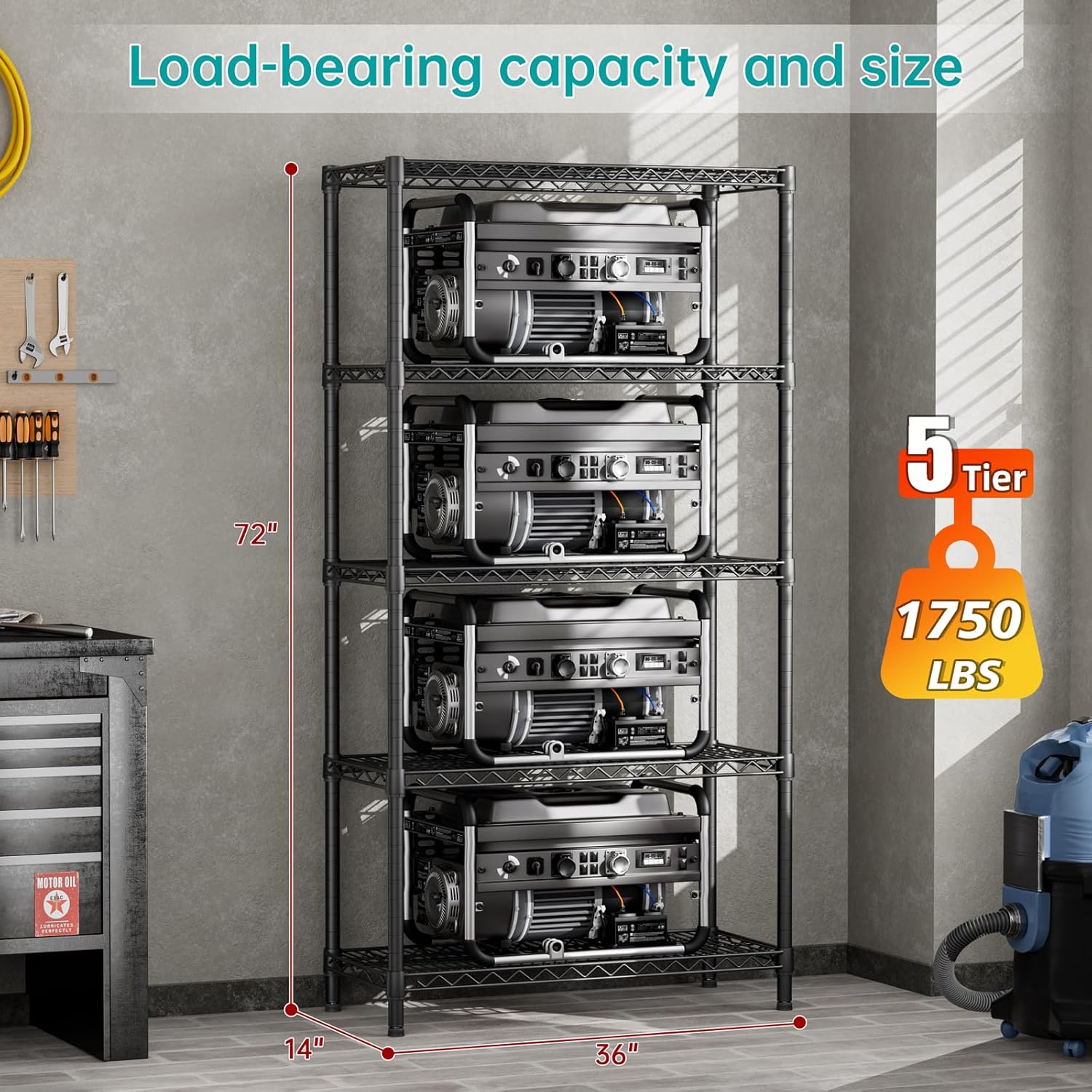 SINGAYE 5 Shelf Adjustable Heavy Duty Storage Shelving Unit 350 lbs per Shelf Steel Organizer Wire Rack Storage for Garage Office Pantry Ktichen Black 14" Dx36 Wx72 H