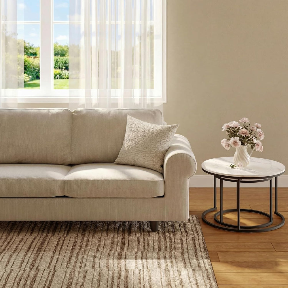 Living Room Side Table, Round Coffee Tables for Living Room, Modern Nesting D...
