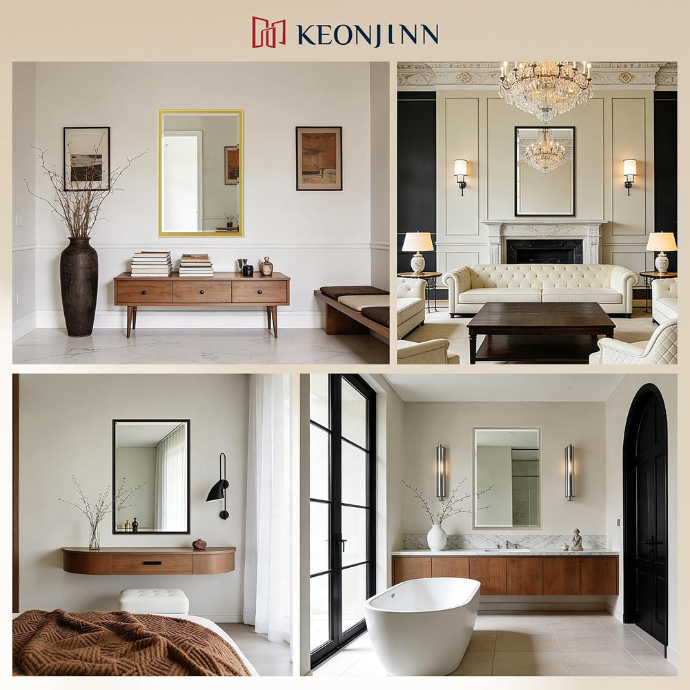 Keonjinn 16" x 24" Brushed Nickel Framed Mirror, Aluminum Alloy, De...