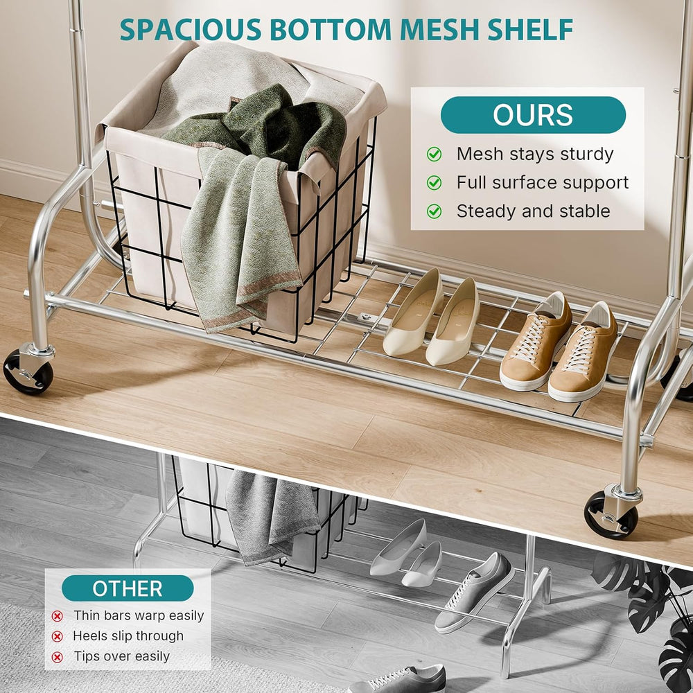 OLIXIS Heavy Duty Clothes Rack, Clothes Rack with Wheels, 450lbs, Silver