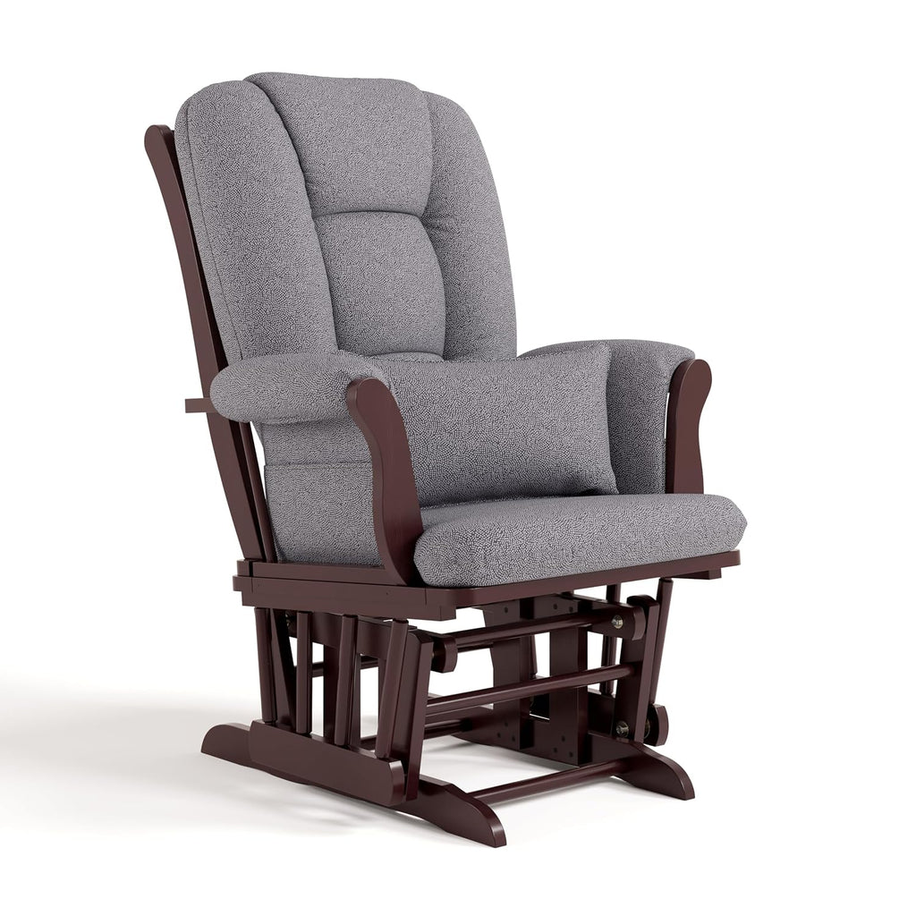 Storkcraft Tuscany Custom Glider and Ottoman with Free Lumbar Pillow (Espresso/Slate Gray Swirl) - Cleanable Upholstered Comfort Rocking Nursery Chair with Ottoman