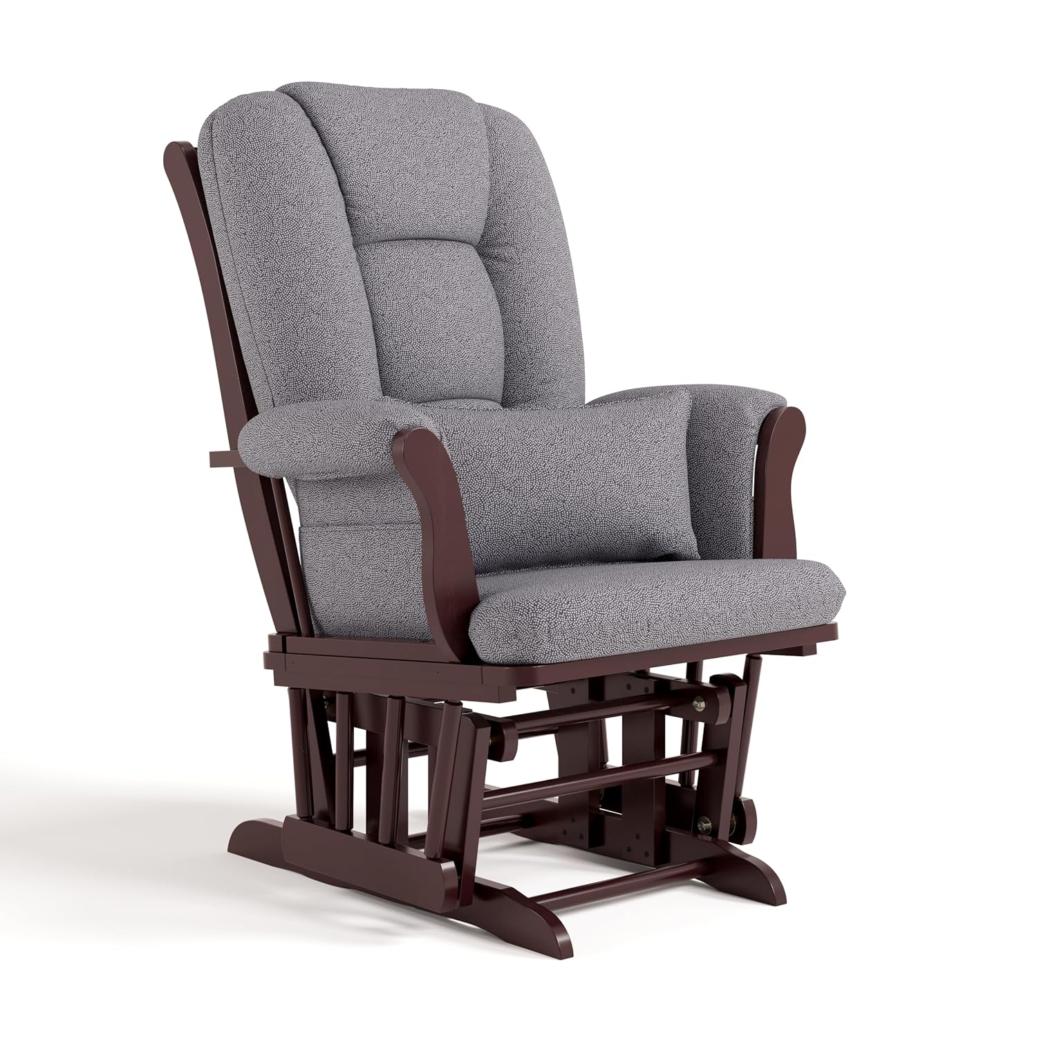 Storkcraft Tuscany Custom Glider and Ottoman with Free Lumbar Pillow (Espresso/Slate Gray Swirl) - Cleanable Upholstered Comfort Rocking Nursery Chair with Ottoman