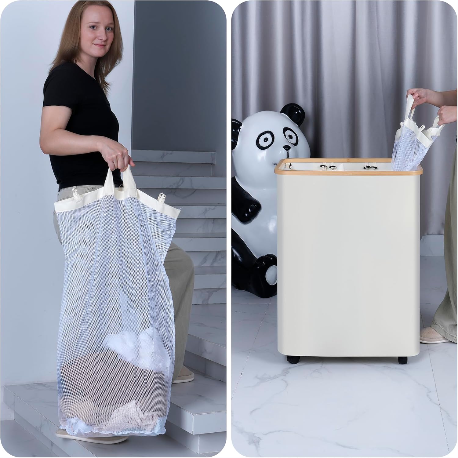 Lagre Laundry Basket with Wheels, Laundry Hamper with Lid, 160L Clothes Hamper for Laundry with 3 Liner Bags, for Laundry Room, Bedroom, Dormitory Organization,Black