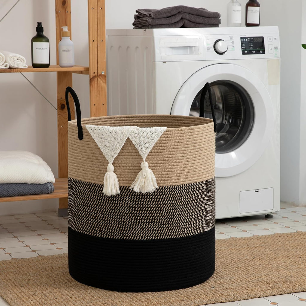 OIAHOMY 100L Laundry Hamper, Dirty Clothes Hamper for Bedroom, Collapsible Laundry Basket, Large Blanket Basket, Nursery Hamper with Handle, Blanket Storage for Living Room-18.5x21inches-Yellow&Black