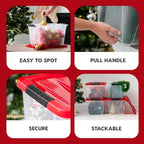 IRIS USA 19 Qt. Stackable Plastic Storage Bins with Lids, 4 Pack - BPA-Free, See-Through Organizing Solution, Latches, Durable Nestable Containers, Secure Pull Handle, Made in USA - Red
