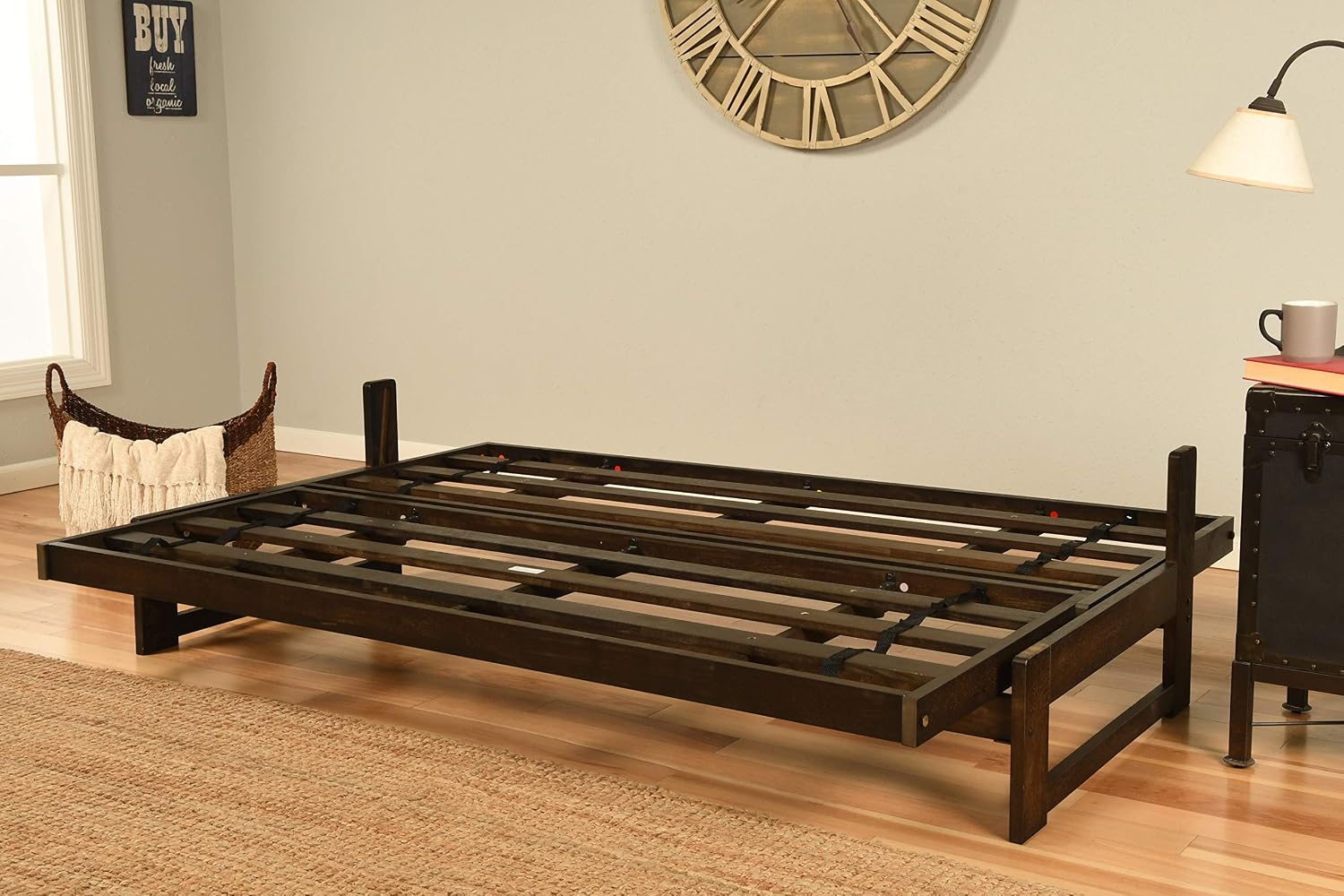 Colorado Reclaim Mocha Frame and Mattress Set w/Choice of Fabrics, 7 Inch Innerspring Futon Sofa Bed Full Size Aspen Style (Frame w/Pete's Cabin)