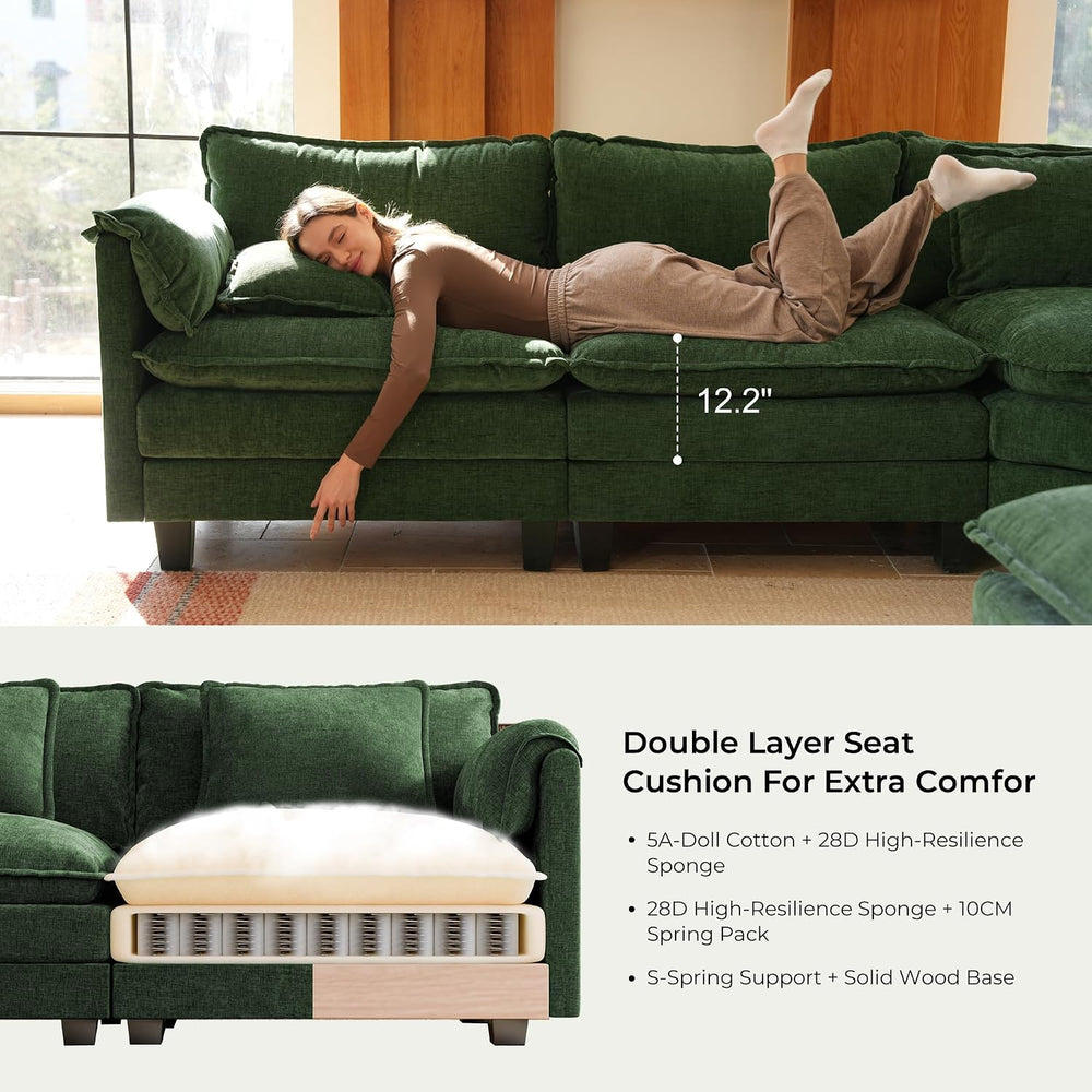 ELUCHANG 113" Oversized Modular Sectional Sofa, Comfy Chenille Cloud Cou...