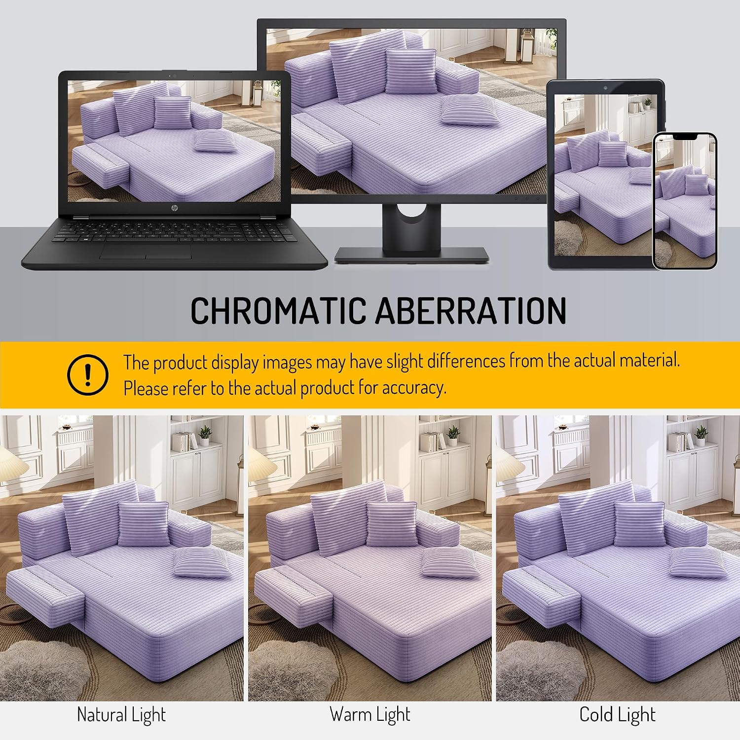 Avenix 70" Boneless Oversized Chaise Lounge Chair Indoor, Corduroy Comfy Oversized Reading Sleeper Chair Boneless Sofa Couch Bed with 3 Pillows, No Assembly Required, Purple