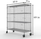 24" W x 60" L x 69" H Heavy Duty Utility Commercial Grade Metal Storage NSF Unit | Chrome Mobile Security Wire Cage Kit