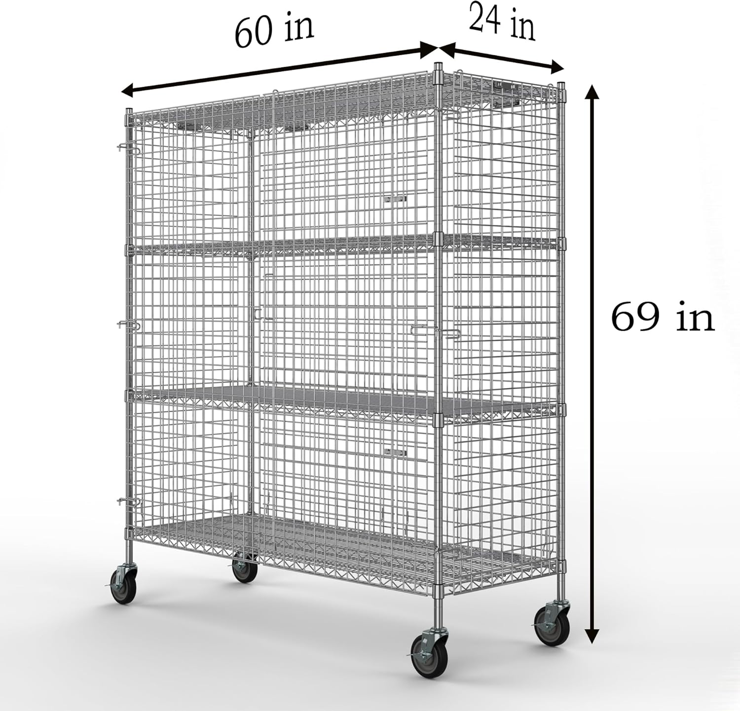 24" W x 60" L x 69" H Heavy Duty Utility Commercial Grade Metal Storage NSF Unit | Chrome Mobile Security Wire Cage Kit