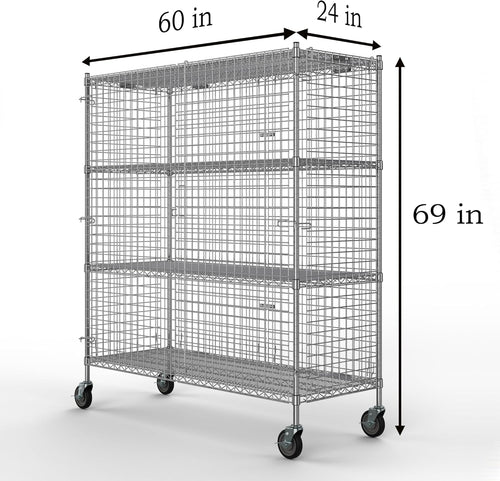 24" W x 60" L x 69" H Heavy Duty Utility Commercial Grade Metal Storage NSF Unit | Chrome Mobile Security Wire Cage Kit