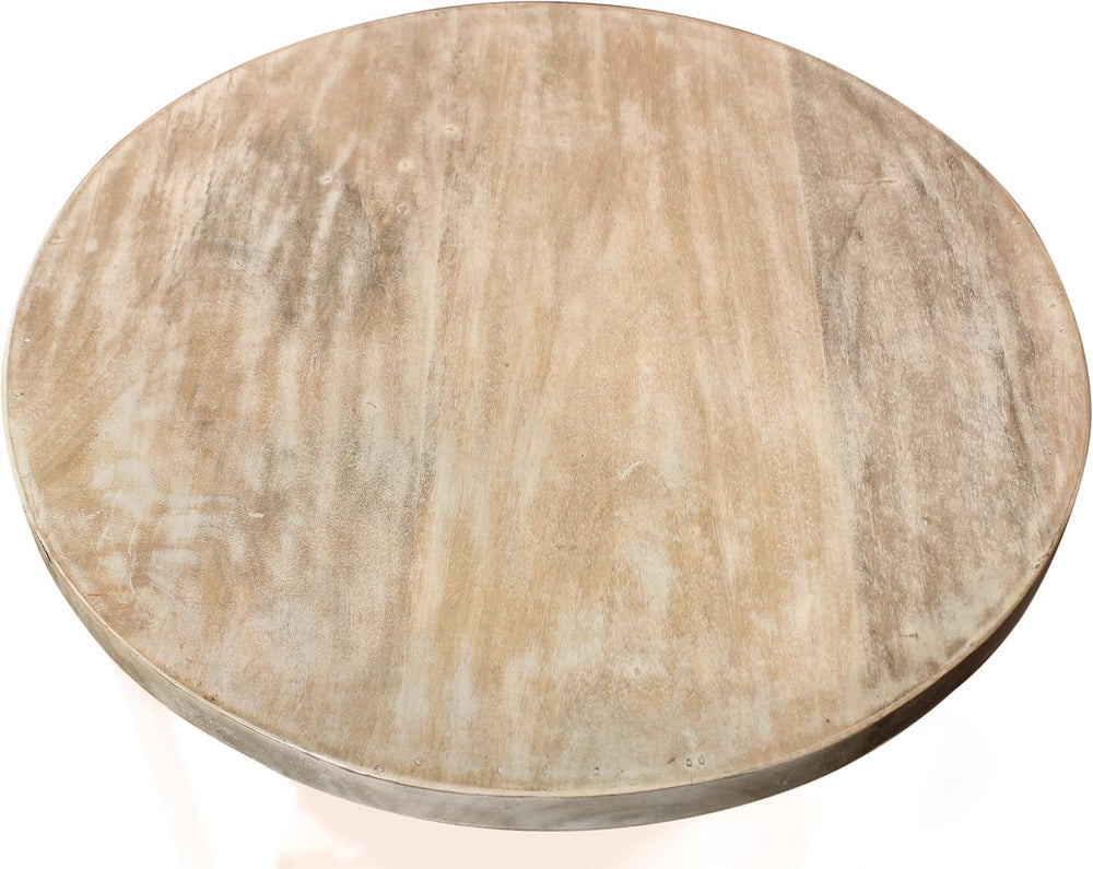 Moti Jenna Round End Table with Shelves in Coastal Natural Solid Wood