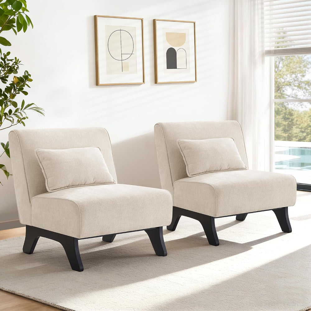 Armless Accent Chairs Set of 2 Upholstered Living Room Side Chairs | Comfy Sm...