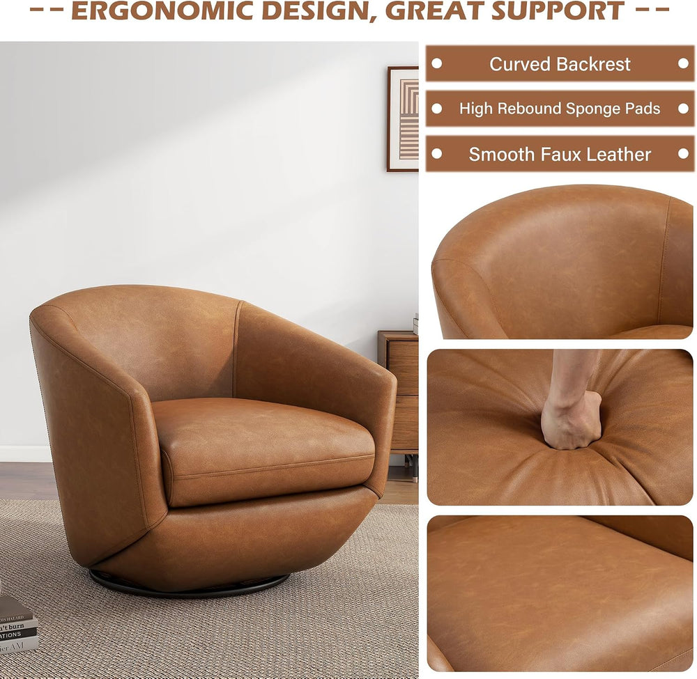 360° Swivel Barrel Accent Chair, PU Leather Upholstered Club Armchair for Liv...