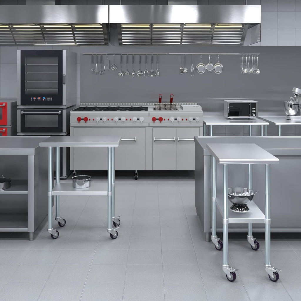 AmGood 18" Long x 30" Deep Stainless Steel Table with Casters