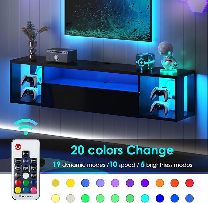 SogesHome 55'' Floating TV Stand with LED Lights, Wall Mounted Entert...
