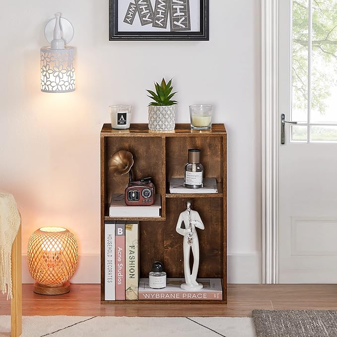 VECELO Small Bookshelf, 3 Cube Shelf, Fits Tallest Hardcovers, Horizontal Ava...