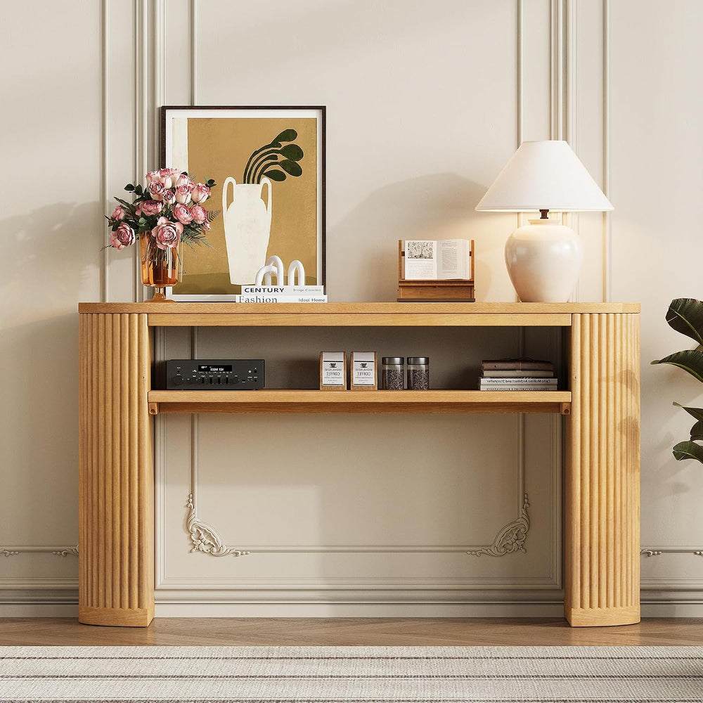Vintage Farmhouse Console Table with Fluted Legs & Ash Veneer Top - Oval ...