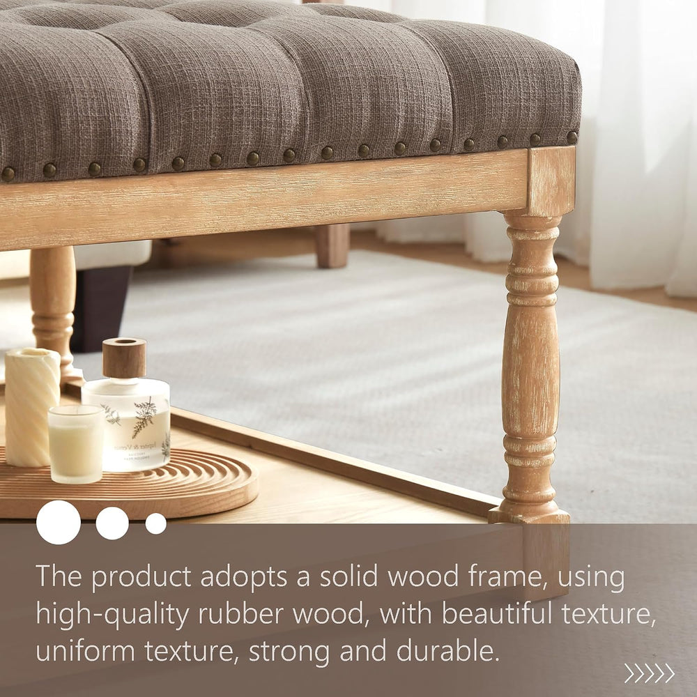 HUIMO 33-inch Square Ottoman Coffee Table, Large Storage Ottoman (Brown) | Tu...