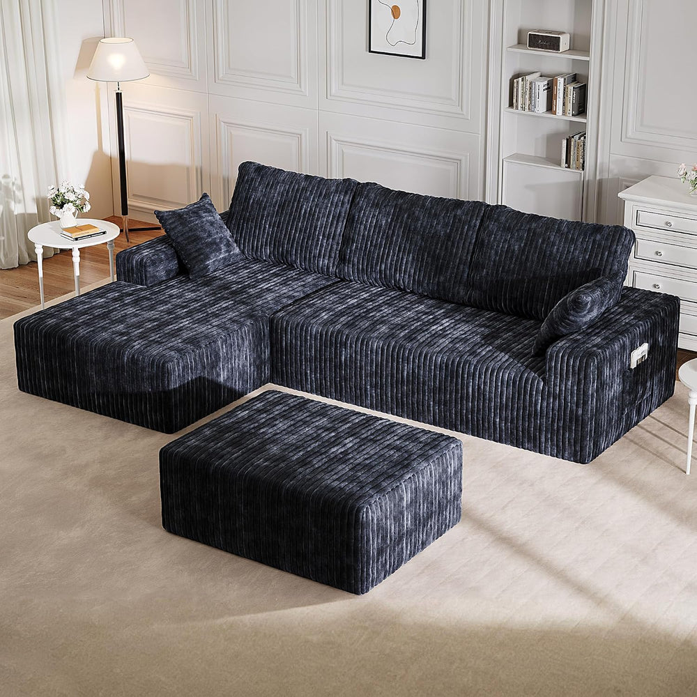 40" L Shape Sectional Sofa Ottoman, Memory Foam Cloud Couchottoman, No A...