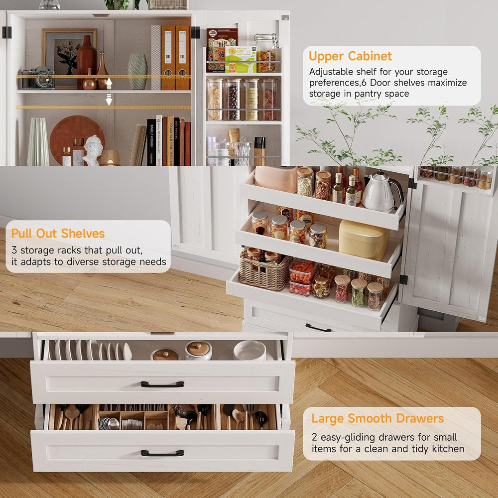 ONBRILL 71" Tall Farmhouse Kitchen Pantry Cabinet with 3 Pull Out Shelve...