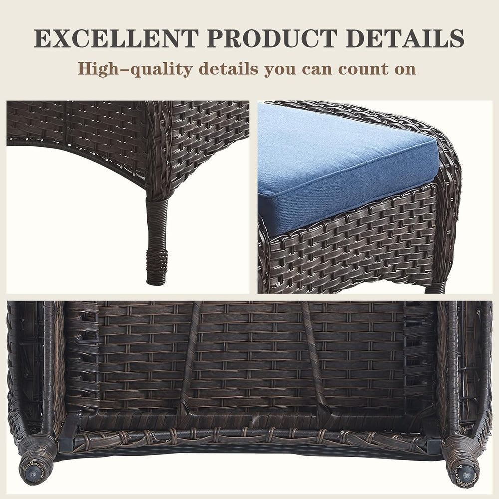 Belord Outdoor Ottomans for Patio Foot Rest - 25 Inch PE Wicker Foot Stool Se...