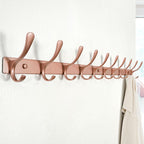 SKOLOO Wall Mounted Coat Rack - 10 Hooks, Pack of 2, Heavy Duty, Stainless Steel, Metal Wall Hanger, Sturdy Coat Hooks for Hanging Coats, Jackets, Clothes, Hats - Matte Rose Gold