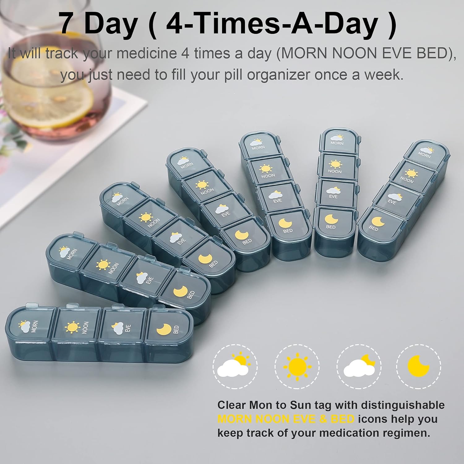 Pill Organizer 4 Times A Day, Pill Box 4 Times A Day 7 Day - Acedada Weekly Medicine Box Organizer with Separate Case, Portable Daily Pill Container Dispenser for Vitamin, Fish Oils, Supplements, Blue